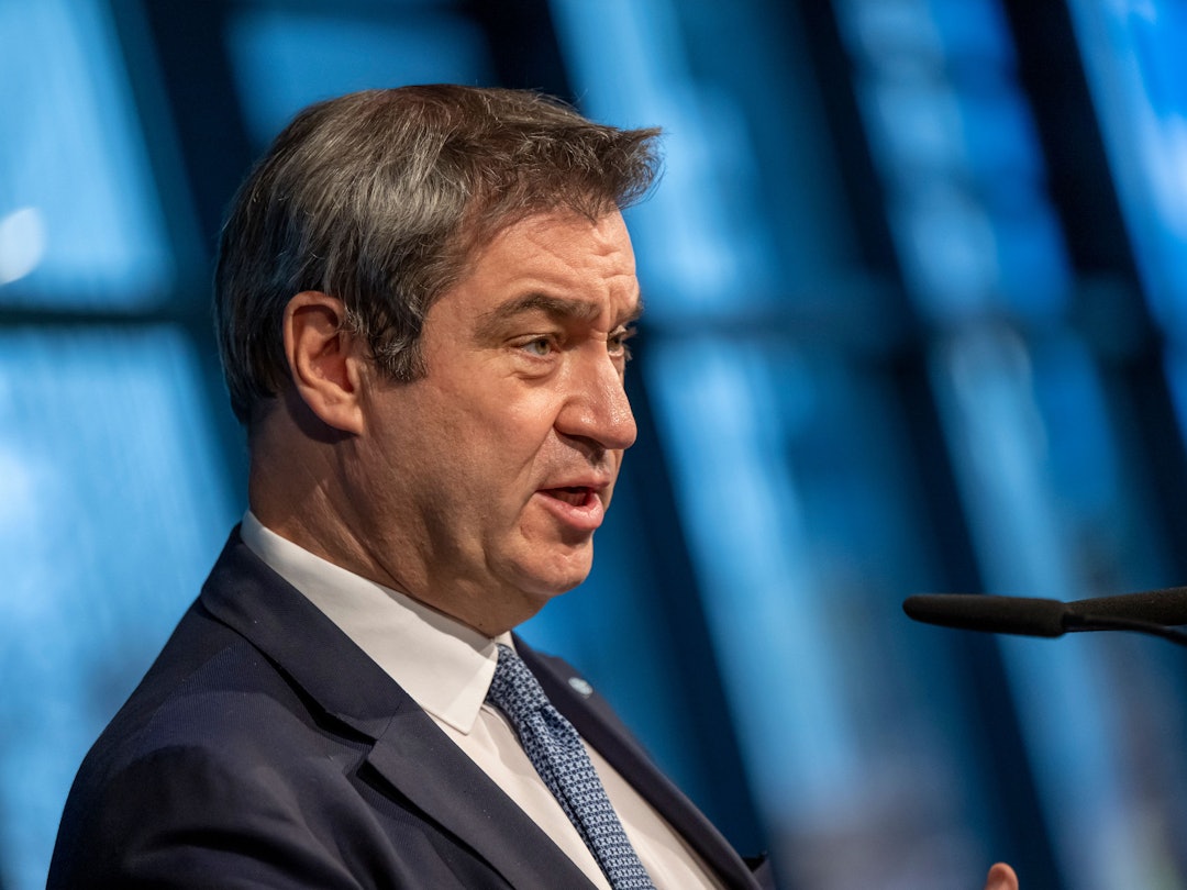 Markus Söder, CSU-Parteivorsitzender und Ministerpräsident von Bayern, gibt nach der Präsidiumssitzung von CDU und CSU zur Beratung über die Wahl des Bundespräsidenten ein Statement in der Parteizentrale der CSU ab.