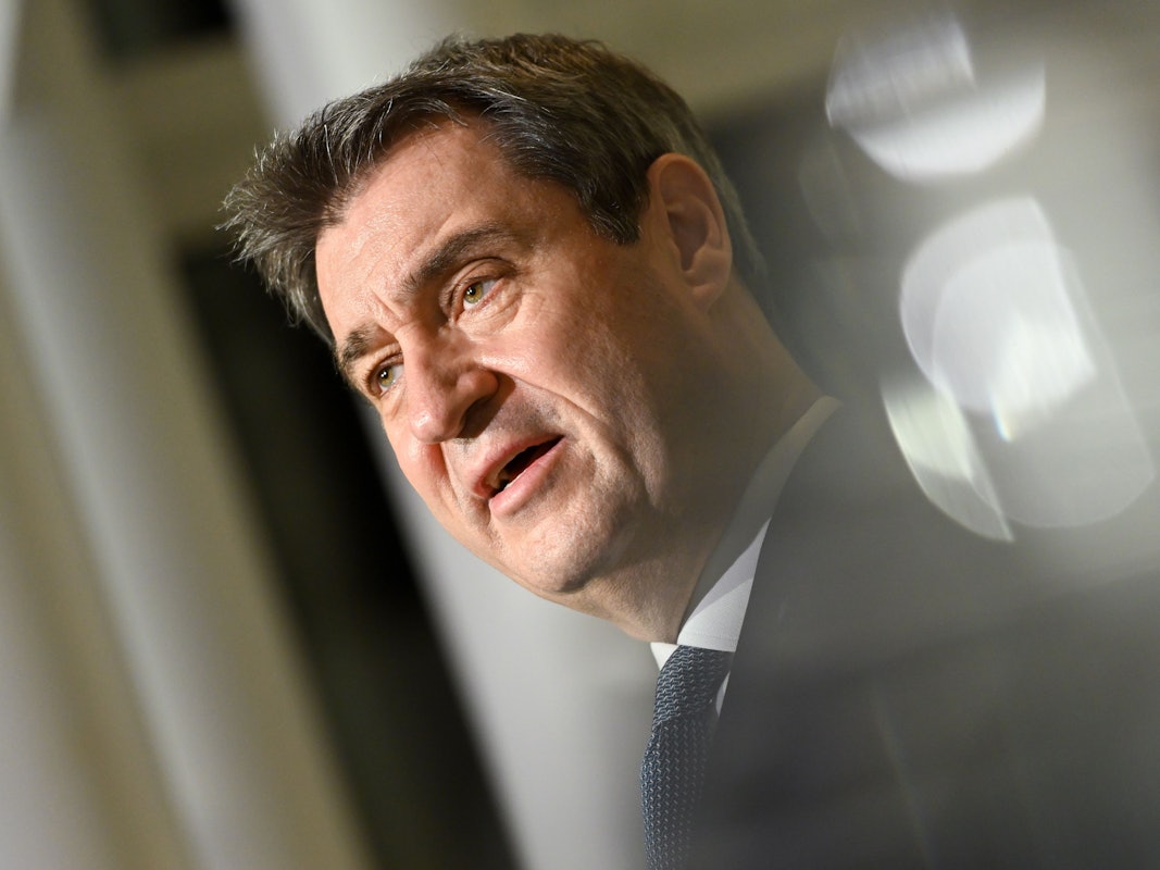 Der bayerische Ministerpräsident, Markus Söder (CSU), gibt eine Pressekonferenz zur Entwicklung der Corona-Lage in Bayern.