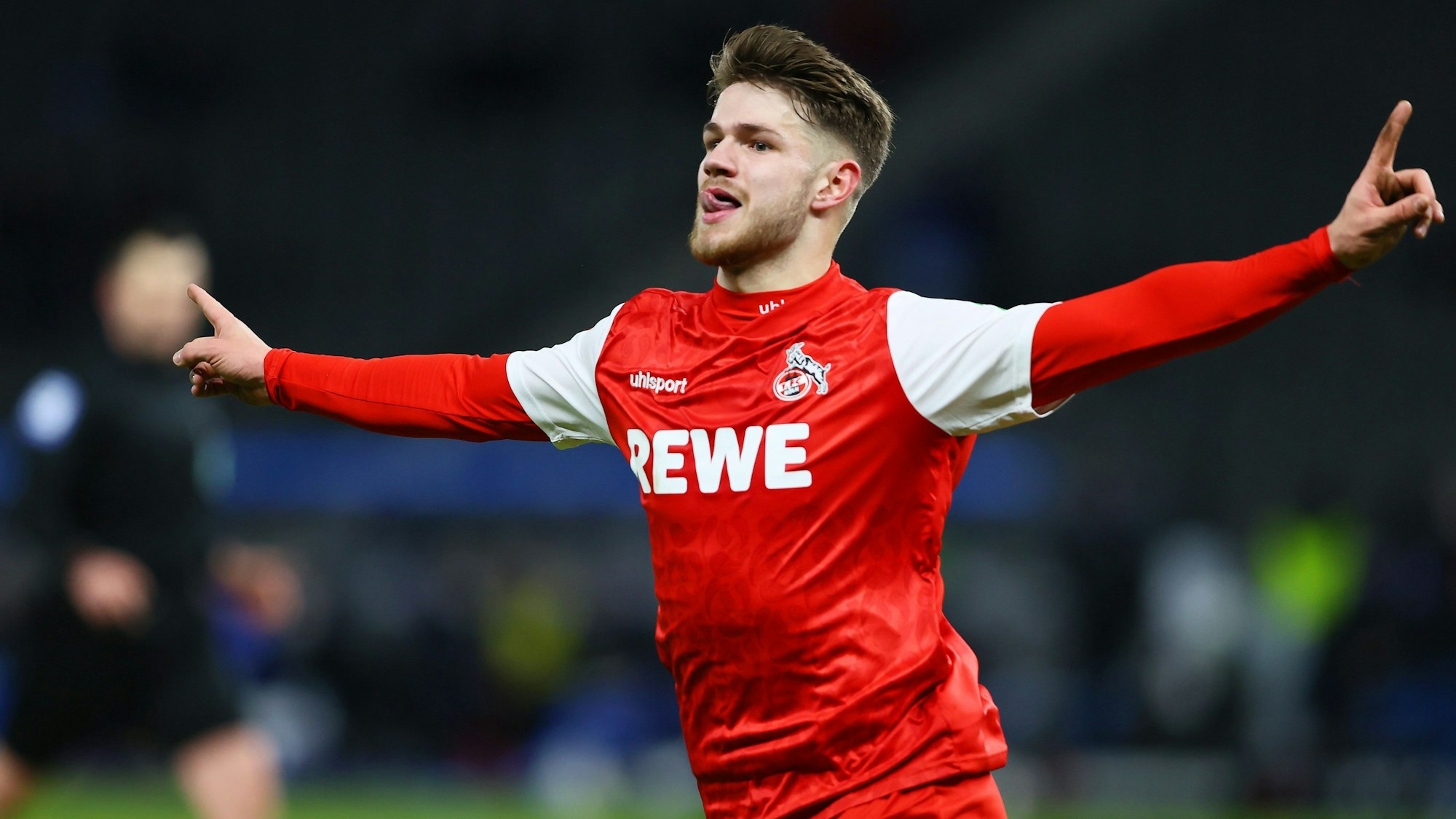 Jan Thielmann jubelt gegen Hertha BSC.