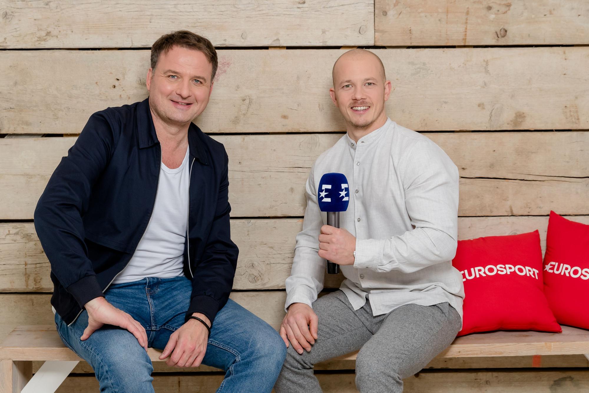 Thomas Wagner und Fabian Hambüchen moderieren die Olympia-Übertragung für Eurosport. Foto in Pressemail von Eurosport.