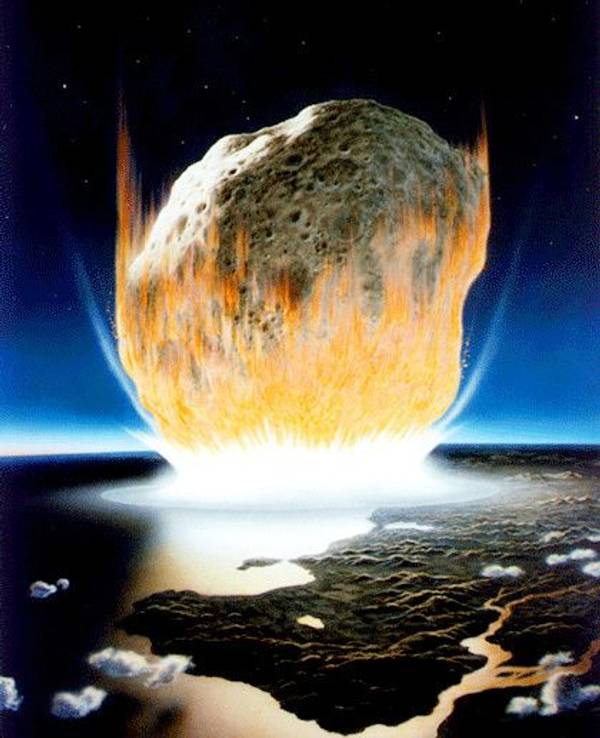 Die Grafik zeigt die künstlerische Interpretation eines Asteroidenaufpralls auf der Erde.
