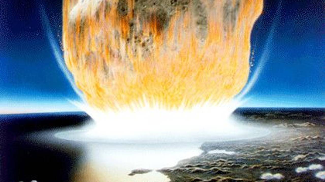Die Grafik zeigt die künstlerische Interpretation eines Asteroidenaufpralls auf der Erde.