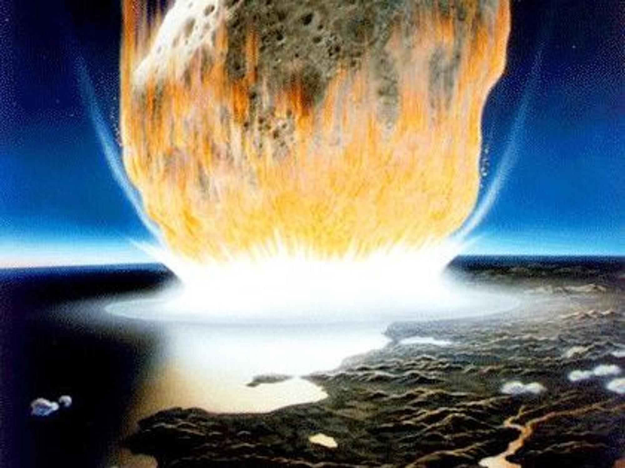 Die Grafik zeigt die künstlerische Interpretation eines Asteroidenaufpralls auf der Erde.
