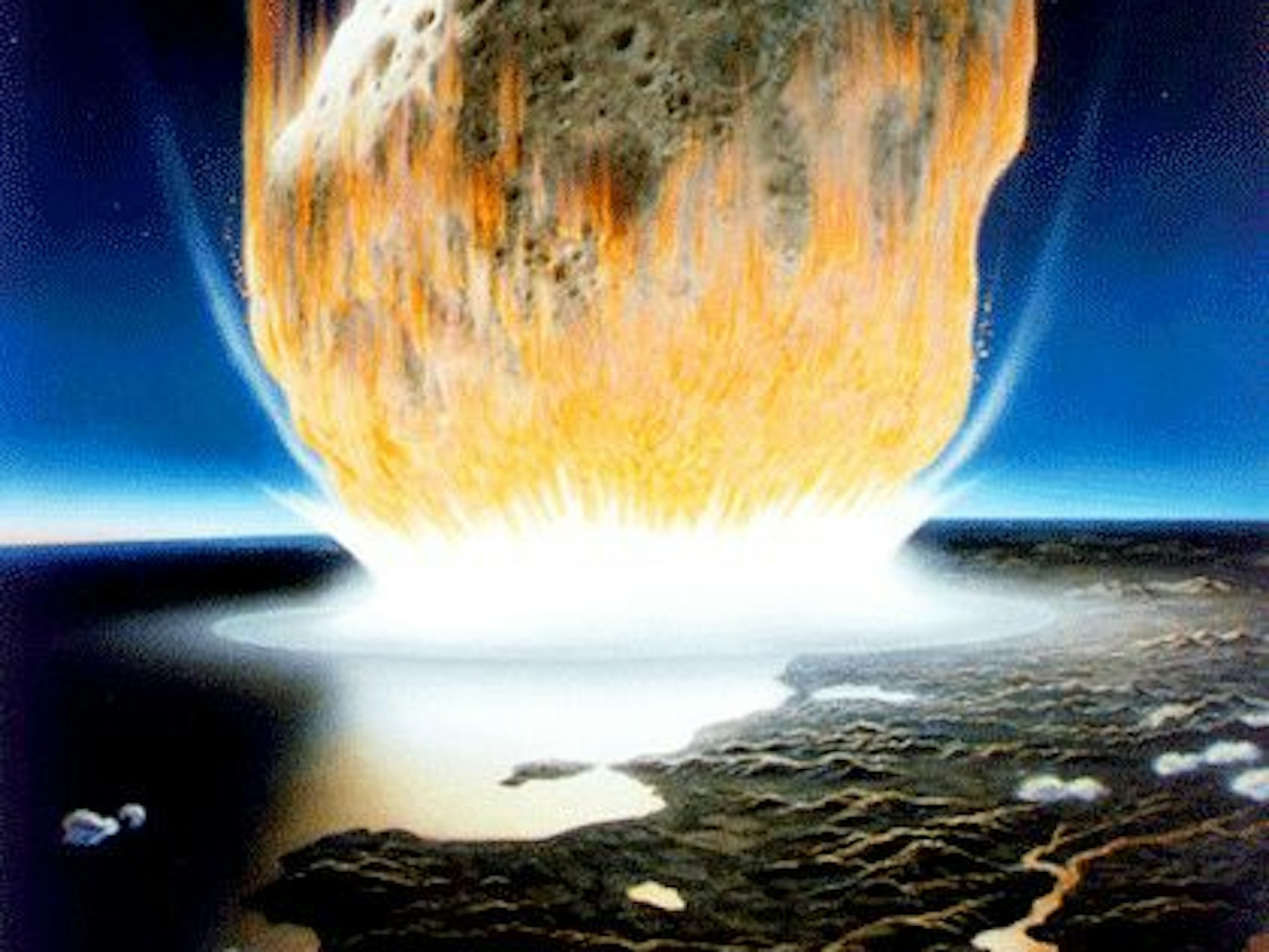 Die Grafik zeigt die künstlerische Interpretation eines Asteroidenaufpralls auf der Erde.