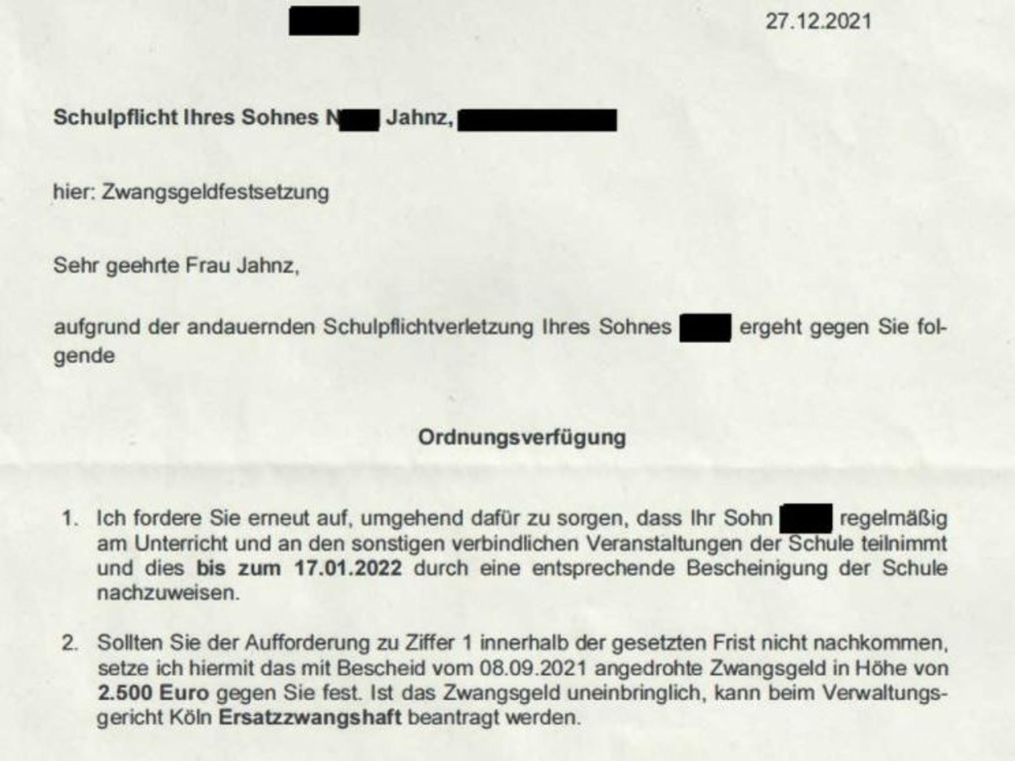 Zwangsgeldbescheid Jahnz