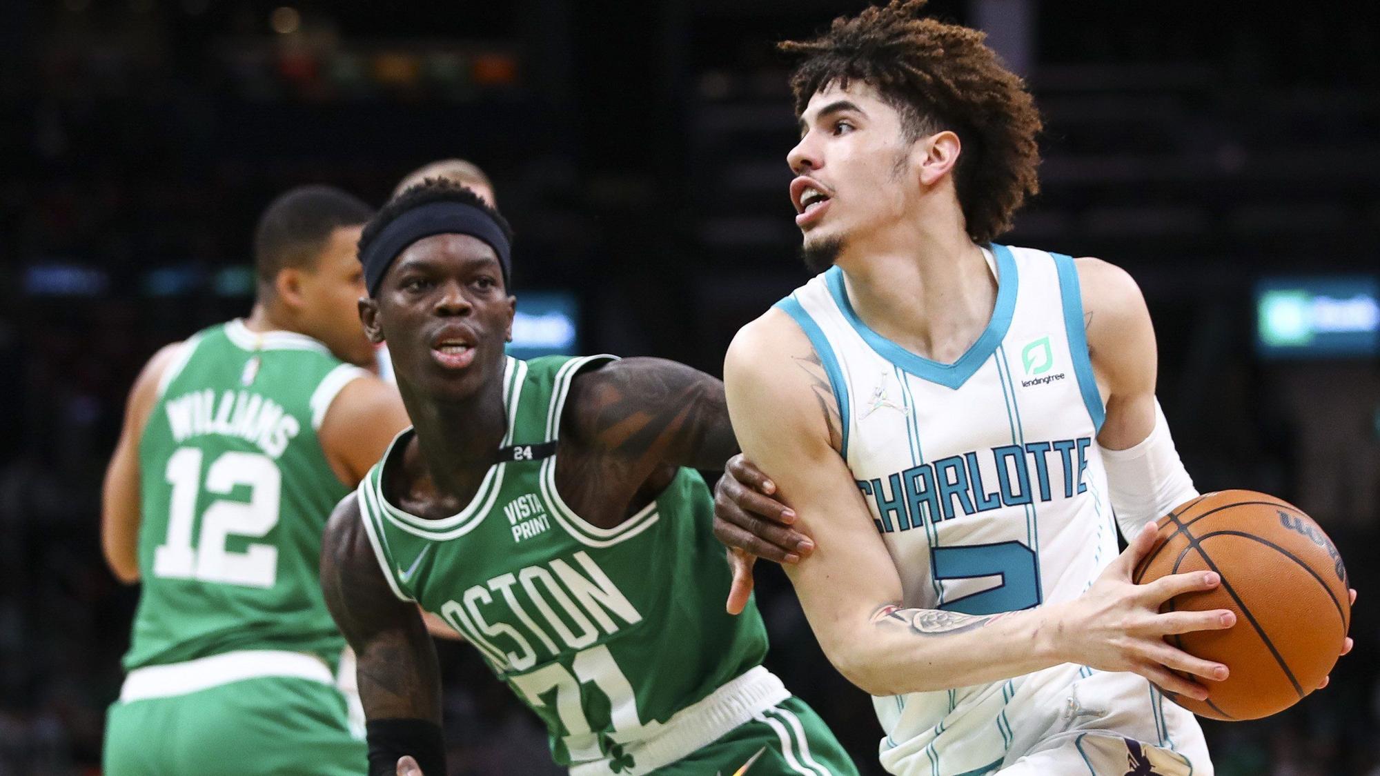 LaMelo Ball im Spiel gegen Dennis Schröder.