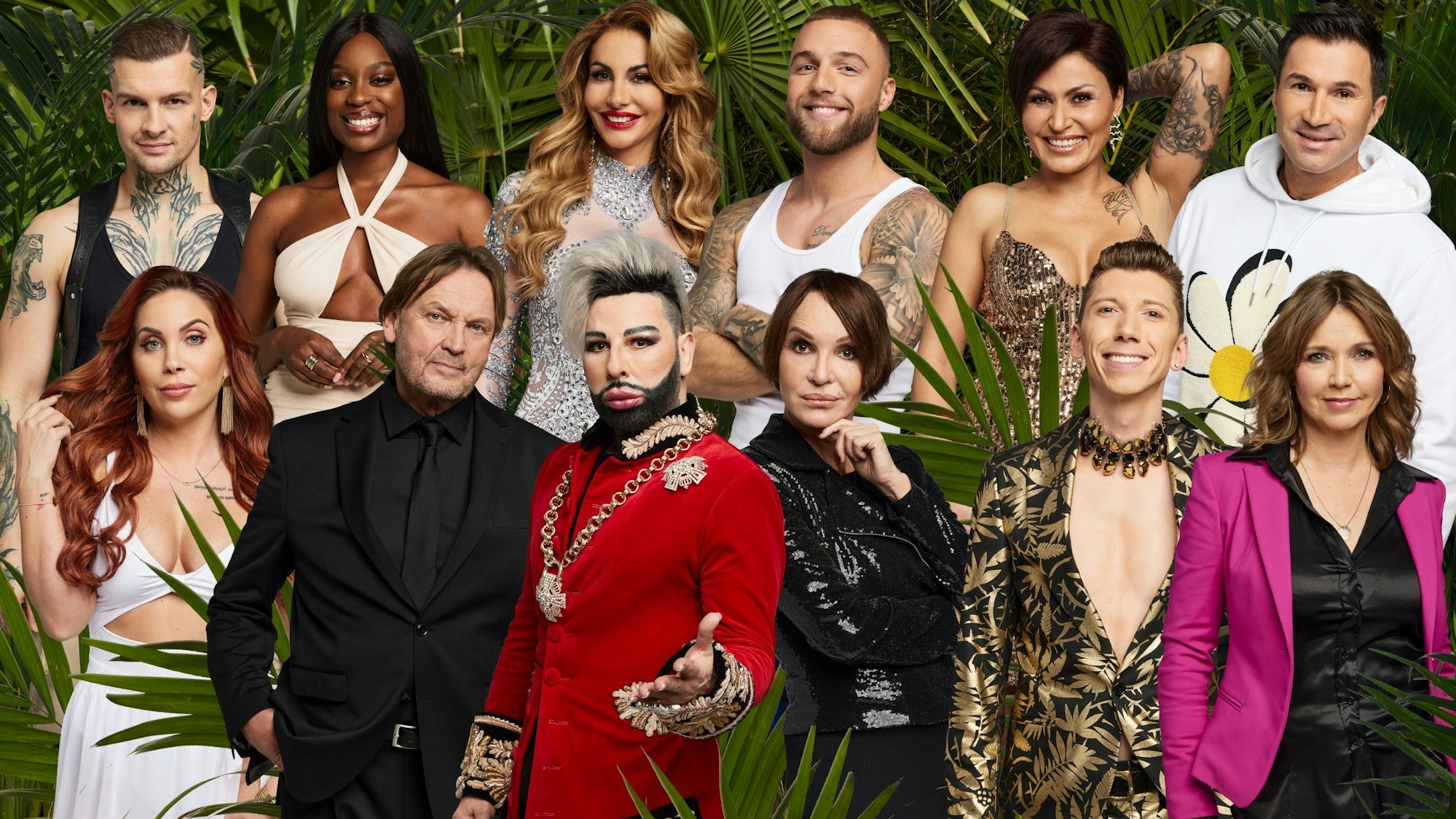 V.o.l.: Eric Stehfest, Linda Nobat, Janina Youssefian, Filip Pavlovic, Jasmin Herren, Lucas Cordalis, Tara Tabitha, Peter Althof, Harald Glööckler, Anouschka Renzi, Manuel Flickinger und Tina Ruland.
Foto: RTL