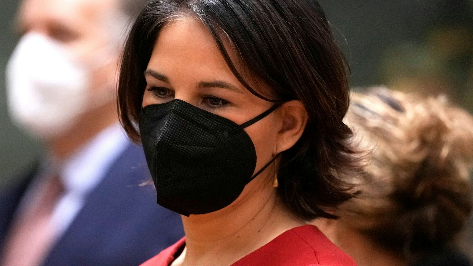 Annalena Baerbock bei einem Treffen am 24. Januar 2022 der EU-Außenminister im Gebäude des Europäischen Rates. Die Grünen-Politikerin nahm zudem am Montag an einer virtuellen Veranstaltung der jüdischen Organisation B’nai B’rith International in Washington zum Tag des Gedenkens an die Opfer des Holocaust teil.