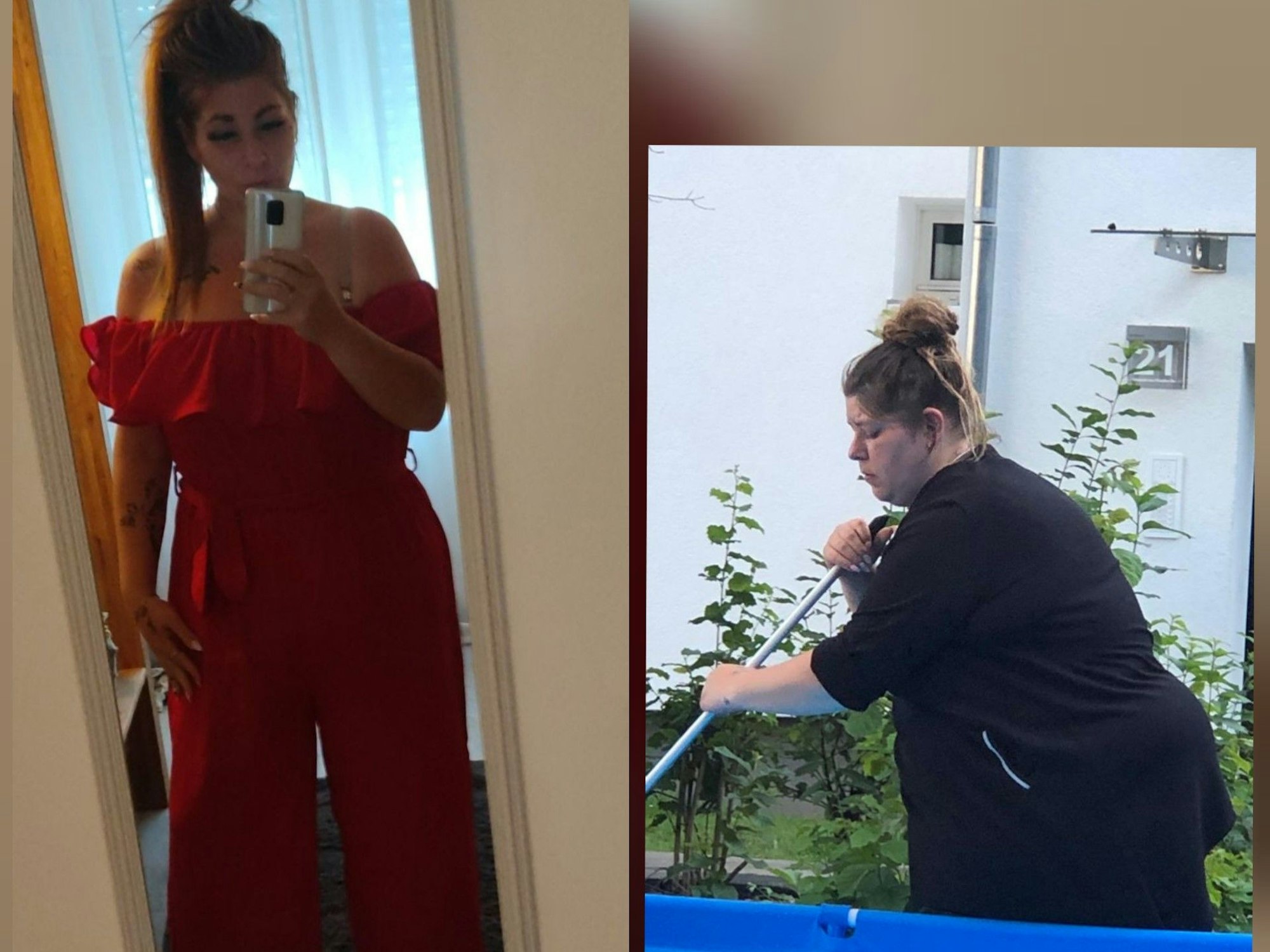 Joana N. im Vorher-Nachher-Vergleich. Links mit aktuellen Gewicht und rechts vor der Operation.