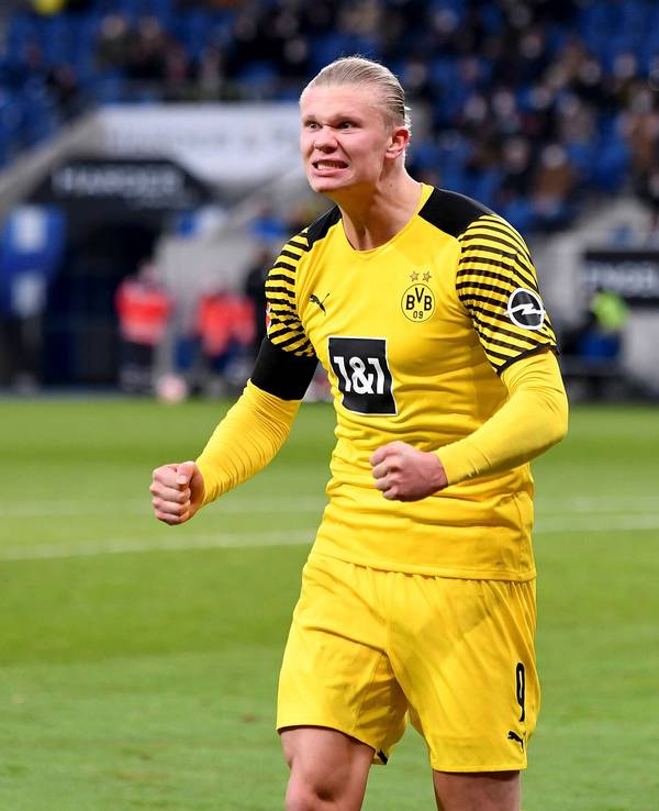 Erling Haaland bejubelt in Hoffenheim sein Tor.