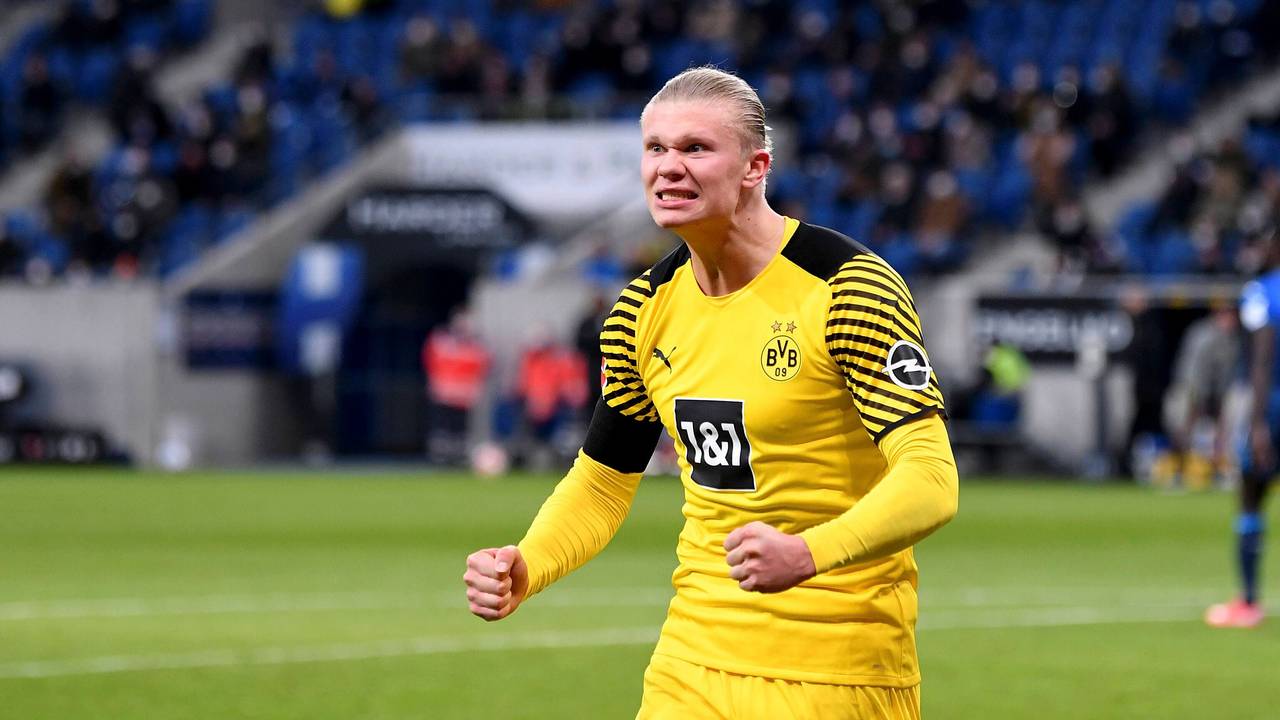 Erling Haaland bejubelt in Hoffenheim sein Tor.