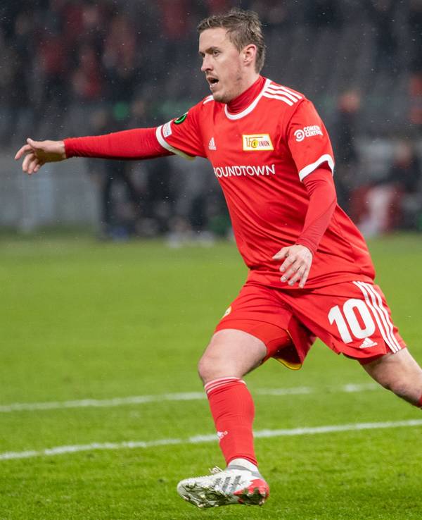 Fußball: UEFA Europa Conference League, 1. FC Union Berlin - Slavia Prag, Gruppenphase, Gruppe E, 6. Spieltag, Olympiastadion. Berlins Max Kruse jubelt nach seinem Treffer zum 1:1.