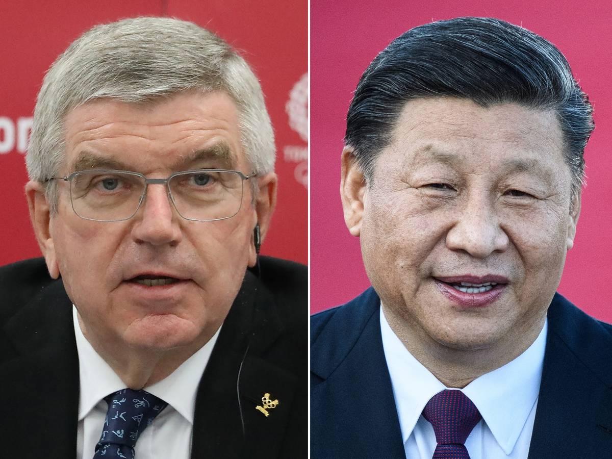 Foto-Kombination mit Thomas Bach (l) und Xi Jinping.