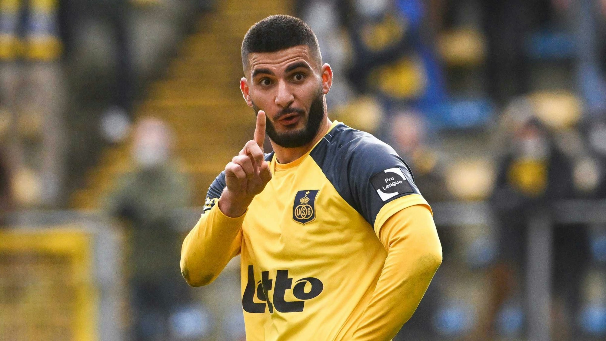 Unions Deniz Undav reagiert während des Fußballspiels zwischen Royal Union Saint-Gilloise und Royal Sporting Club Anderlecht.