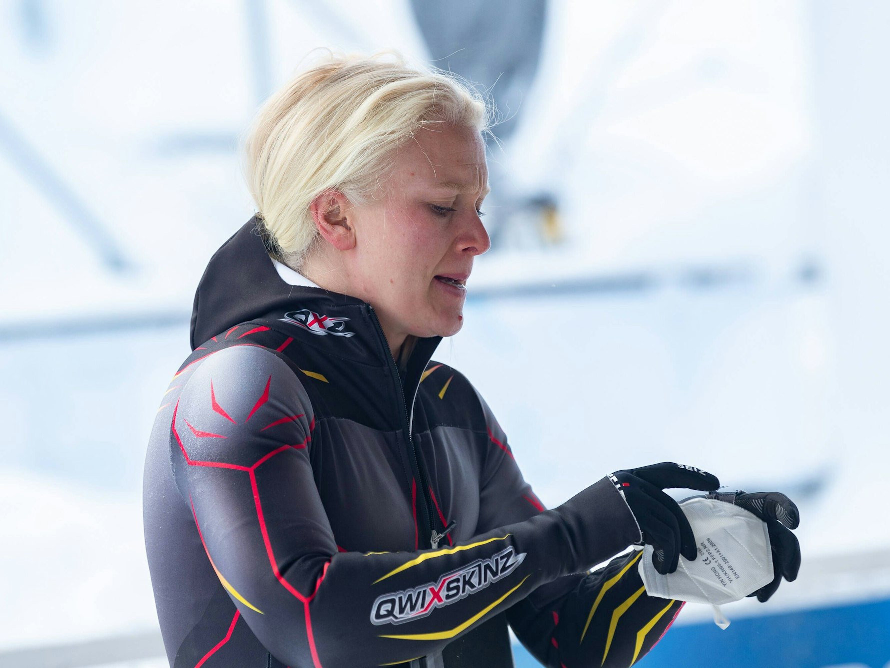 Skeleton-Pilotin Kim Meylemans am 10. Februar 2021 in Altenberg, Deutschland.