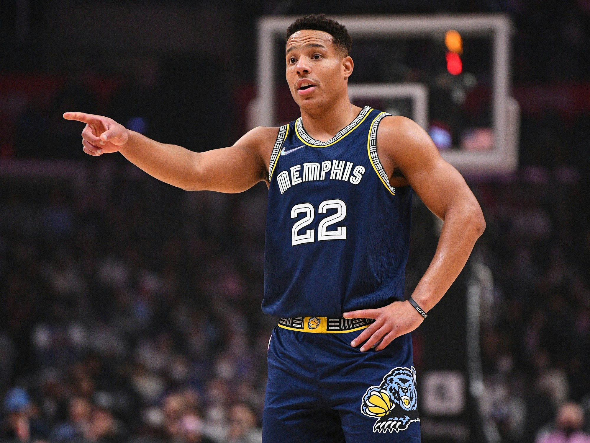 Desmond Bane gibt Anweisungen, hier im Spiel bei den LA Clippers am 8. Januar 2022