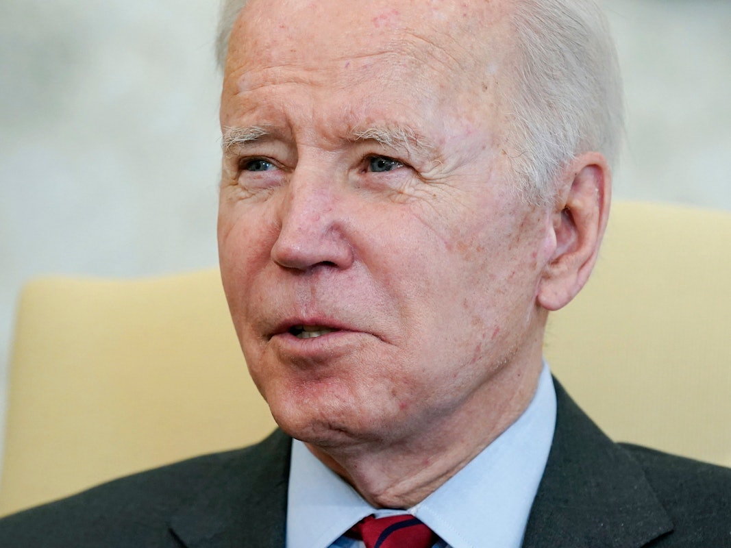 President Joe Biden speaks during a meeting with Vice President Kamala Harris, Sen. Dick Durbin, D-Ill., chairman of the Senate Judiciary Committee, and Sen. Chuck Grassley, R-Iowa, the ranking member, to discuss the upcoming Supreme Court vacancy in the Oval Office of the White House, Tuesday, Feb. 1, 2022, in Washington. (AP Photo/Patrick Semansky)