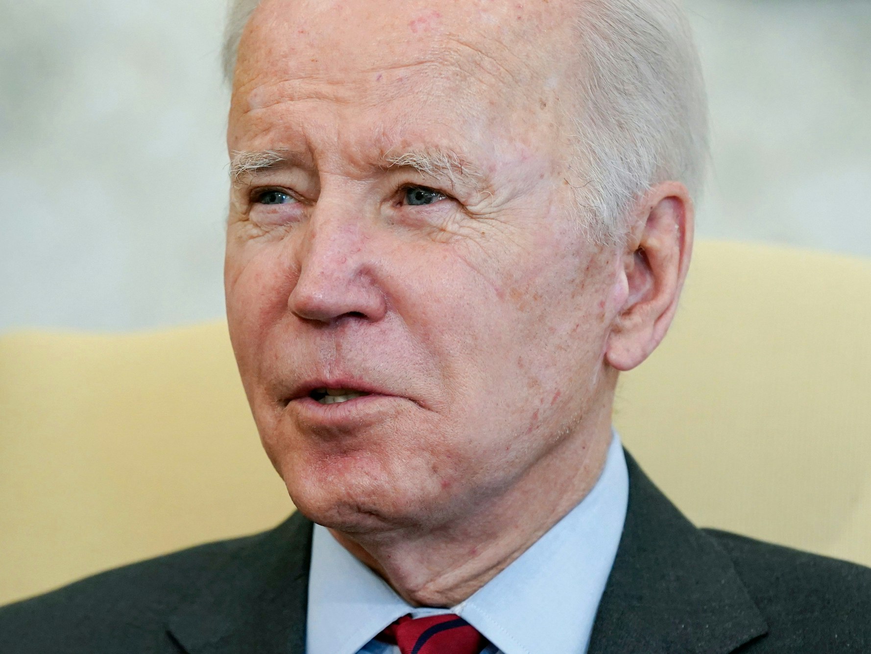 President Joe Biden speaks during a meeting with Vice President Kamala Harris, Sen. Dick Durbin, D-Ill., chairman of the Senate Judiciary Committee, and Sen. Chuck Grassley, R-Iowa, the ranking member, to discuss the upcoming Supreme Court vacancy in the Oval Office of the White House, Tuesday, Feb. 1, 2022, in Washington. (AP Photo/Patrick Semansky)