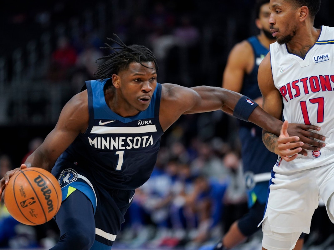 NBA-Star Anthony Edwards von den Minnesota Timberwolves bei einem Spiel gegen die Detroit Pistons am 3. Februar 2022.