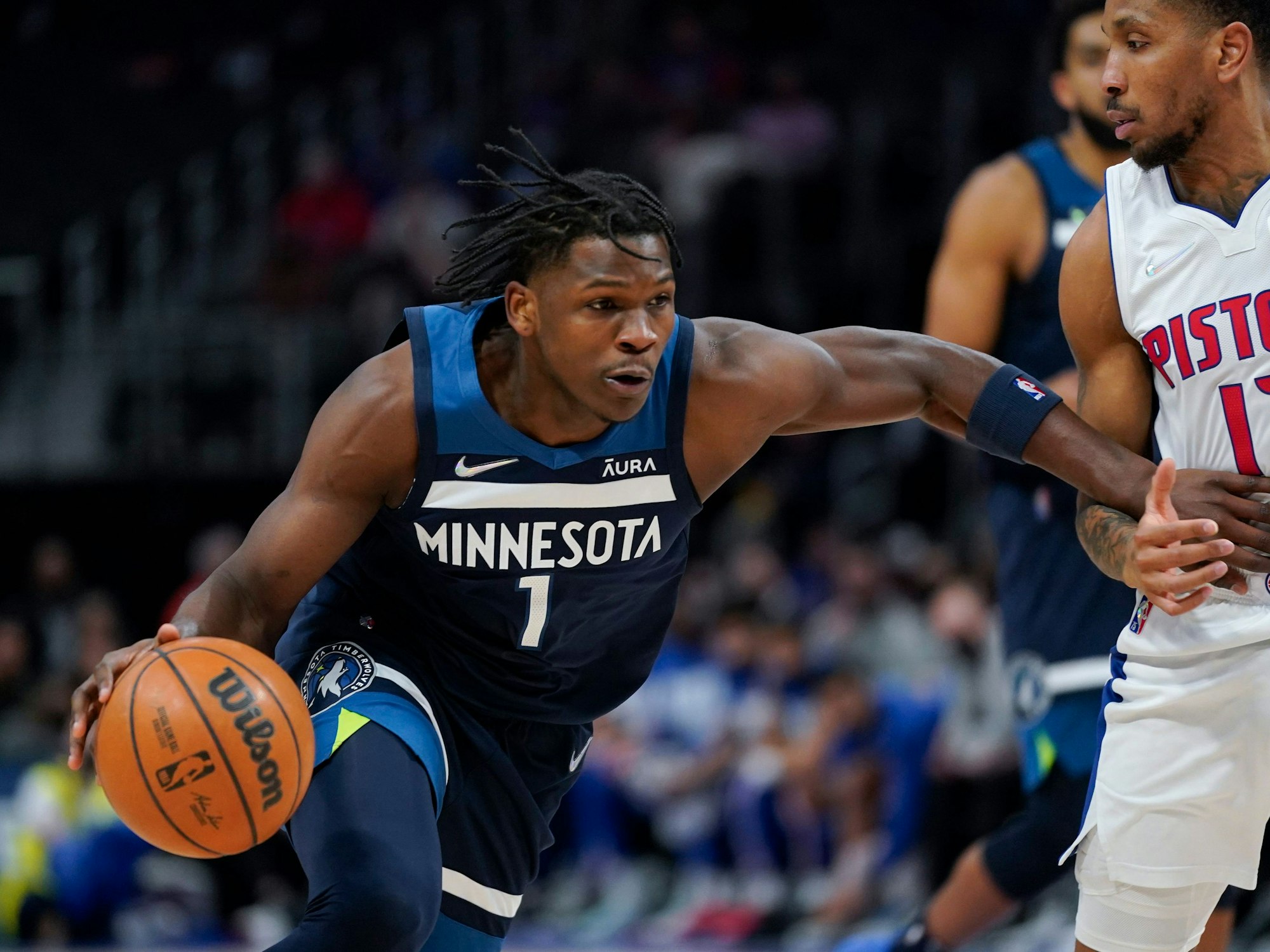 NBA-Star Anthony Edwards von den Minnesota Timberwolves bei einem Spiel gegen die Detroit Pistons am 3. Februar 2022.