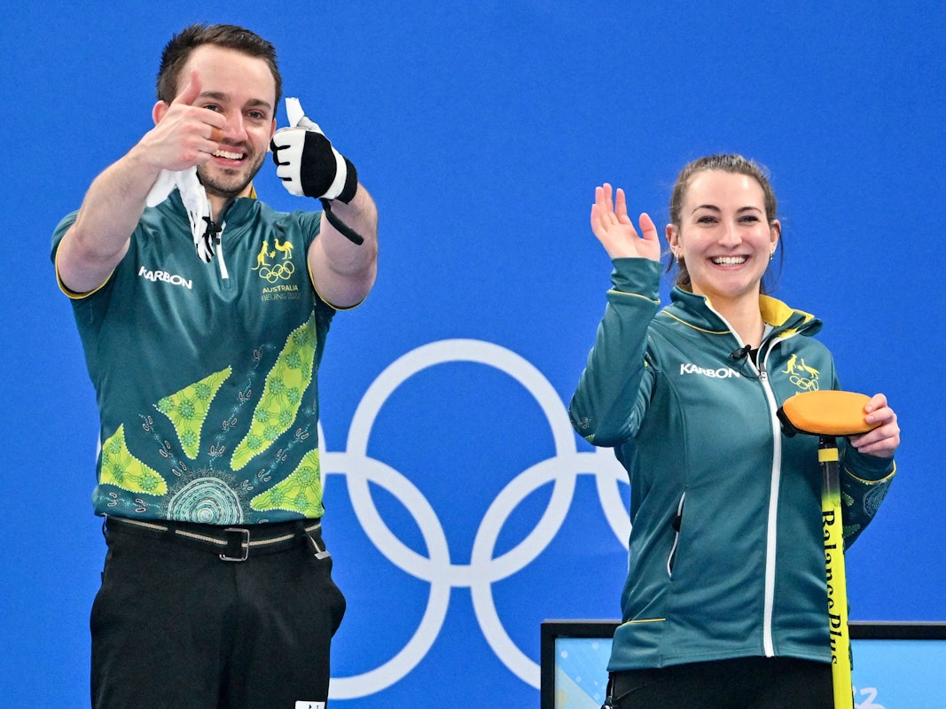 Tahli Gill und Dean Hewitt (l) freuen sich bei Olympia.