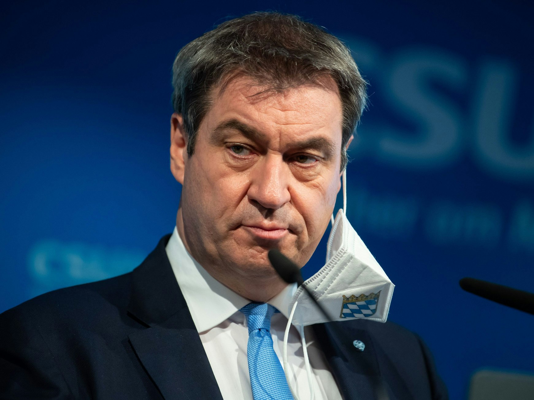 Markus Söder, CSU-Vorsitzender und Ministerpräsident von Bayern, nimmt am 7. Februar 2022 in der Parteizentrale nach einer Sitzung des CSU-Vorstands an einer Pressekonferenz teil.