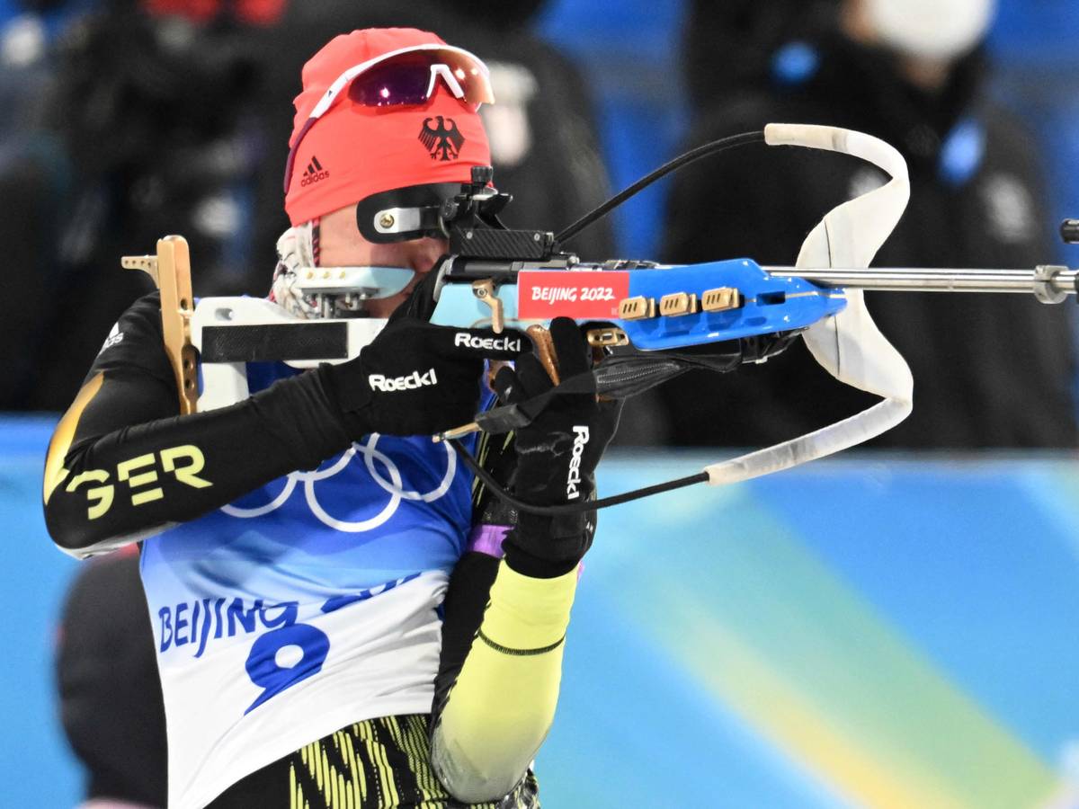 Denise Herrmann am Schießstand bei Olympia.