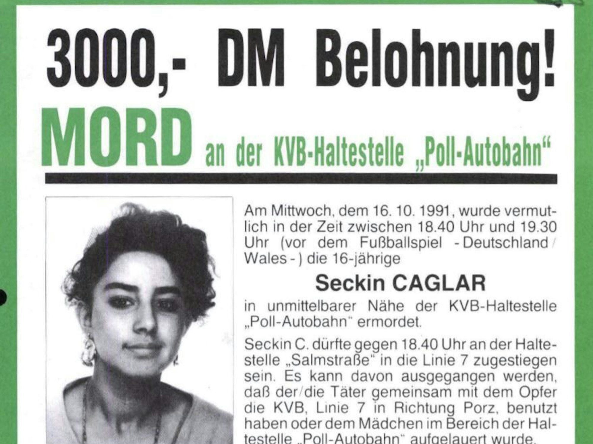 Cold Cases, 8. Februar 2022: Polizei Köln veröffentlicht alte Fahndungsplakate