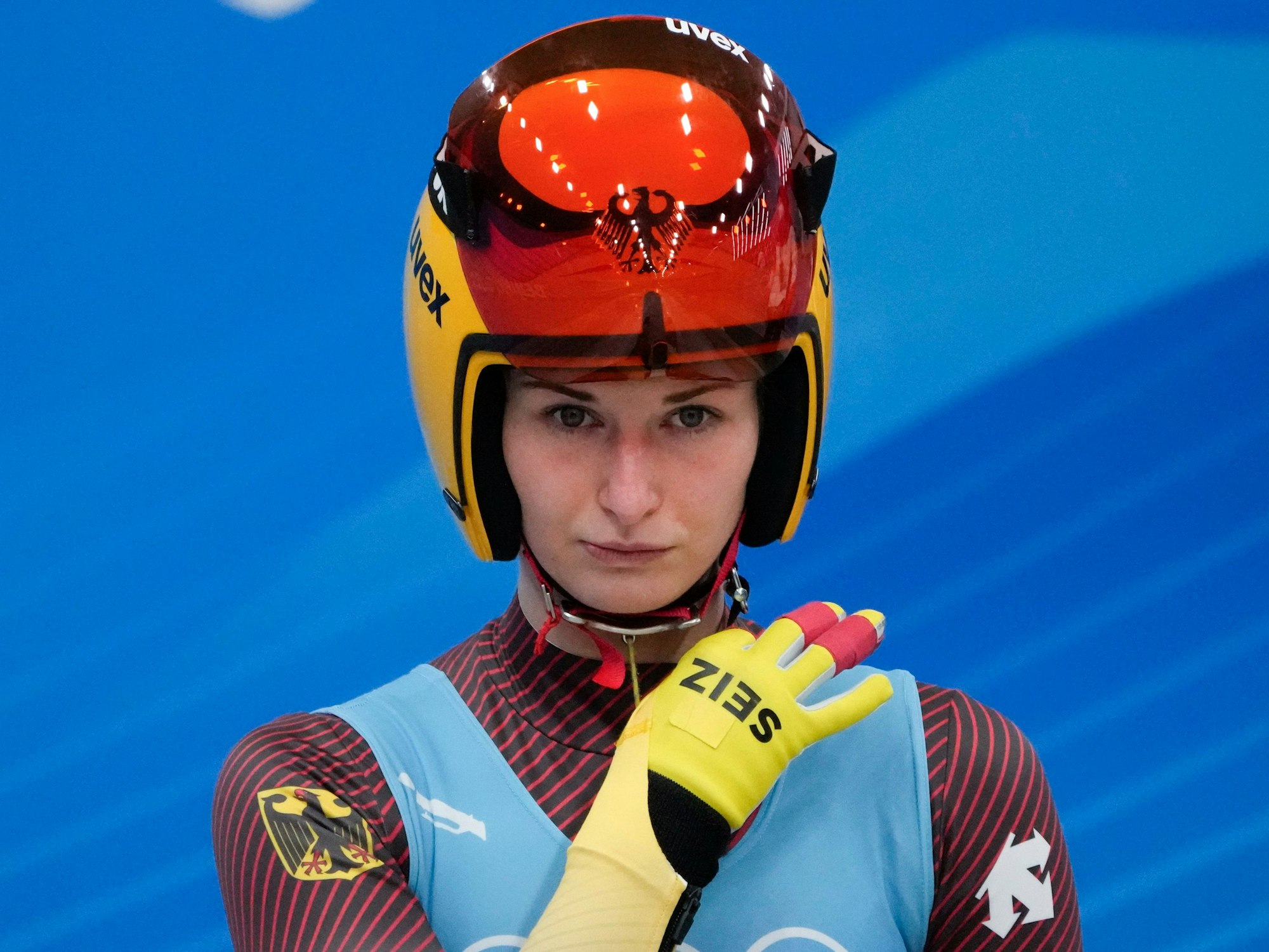 Julia Taubitz vor dem Start ihres Laufs.