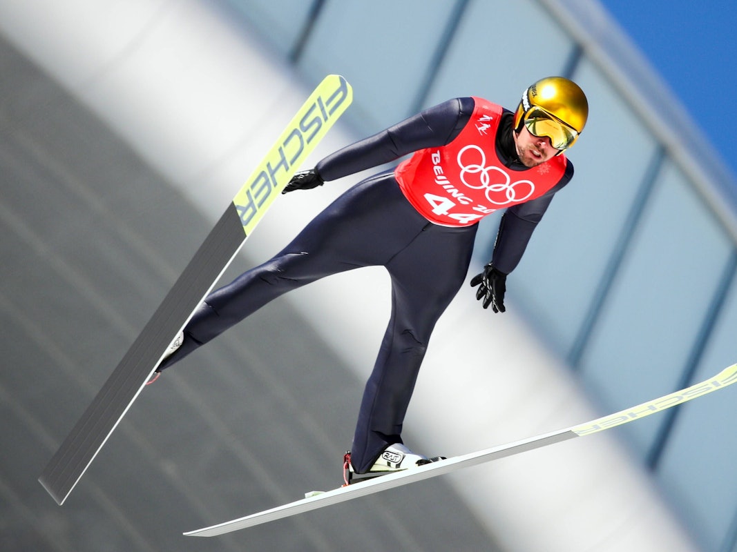 Johannes Rydzek bei einem Probesprung.