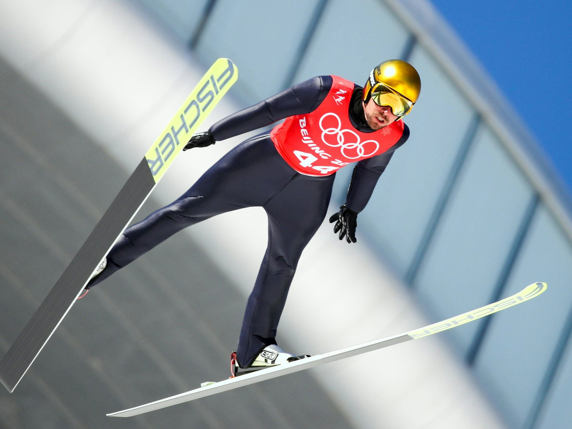 Johannes Rydzek bei einem Probesprung.