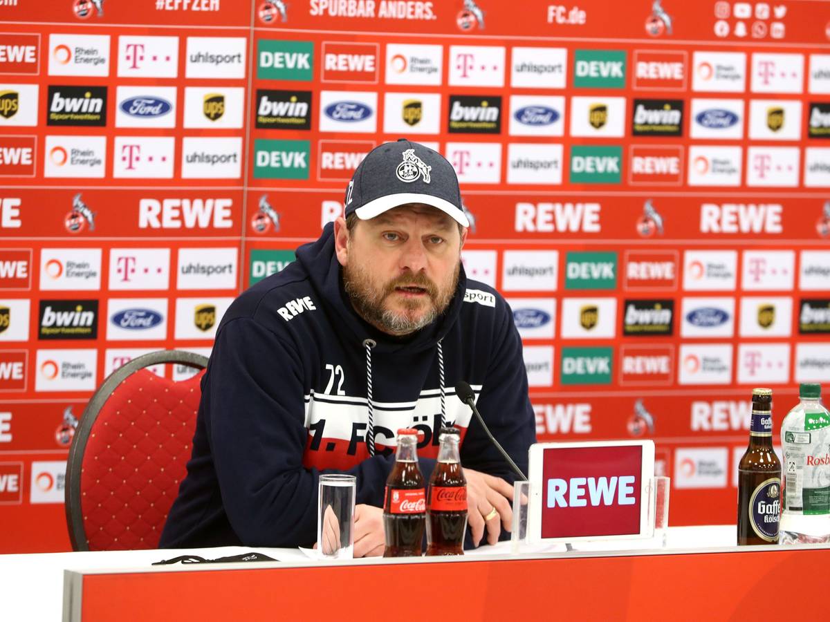 Steffen Baumgart gibt eine Pressekonferenz im Geißbockheim.