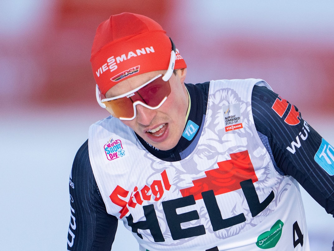 Eric Frenzel aus Deutschland in Aktion beim Weltcup in Ramsau am 19. Dezember 2021.