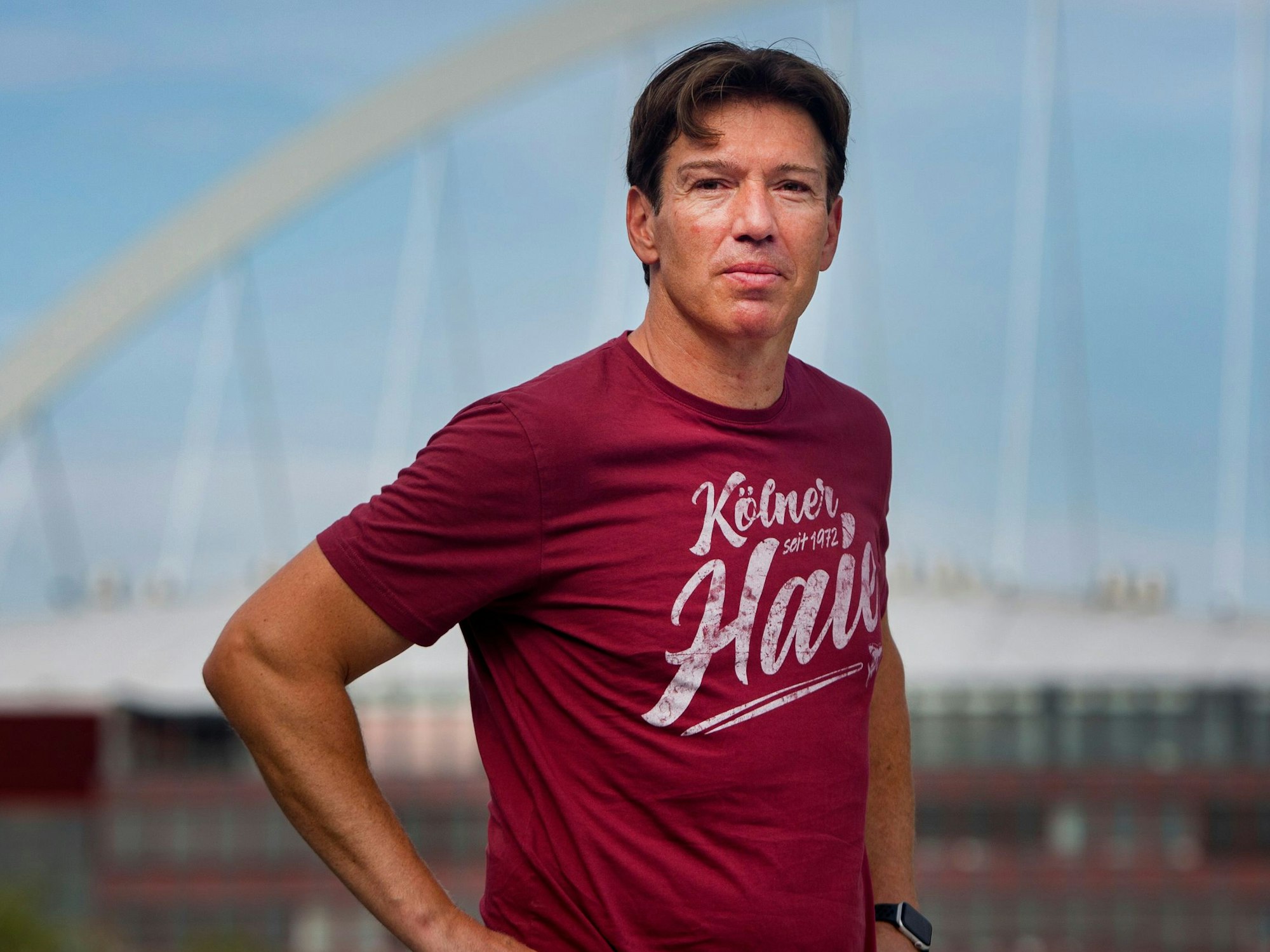 Interview-Termin mit Uwe Krupp auf dem Dach der Kölnarena 2.