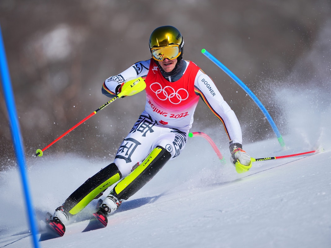 Linus Straßer aus Deutschland im ersten Durchgang des Slalom-Rennens in Aktion.