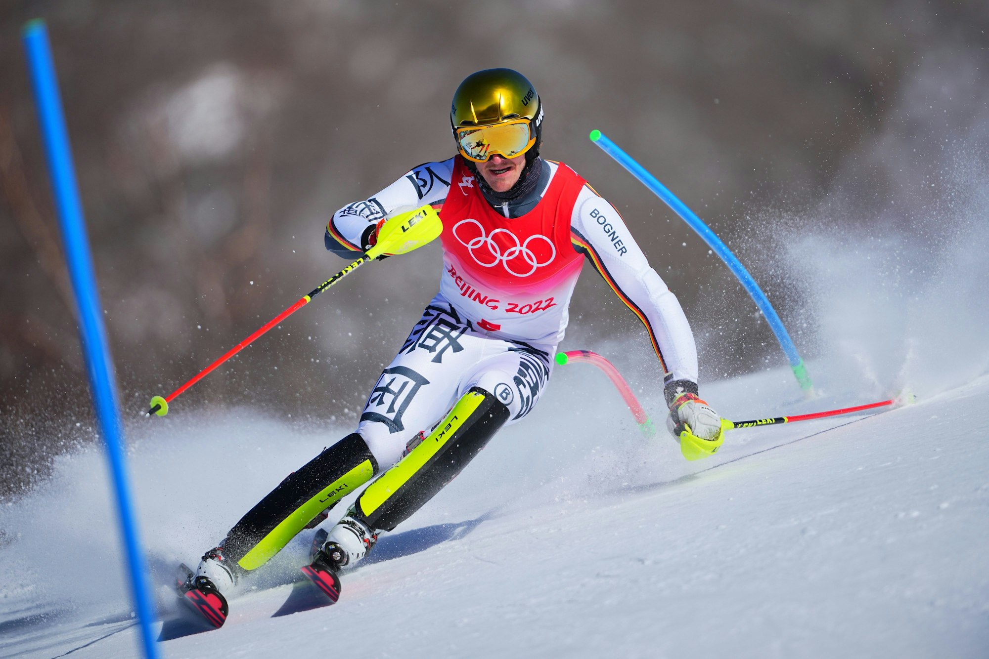 Linus Straßer aus Deutschland im ersten Durchgang des Slalom-Rennens in Aktion.