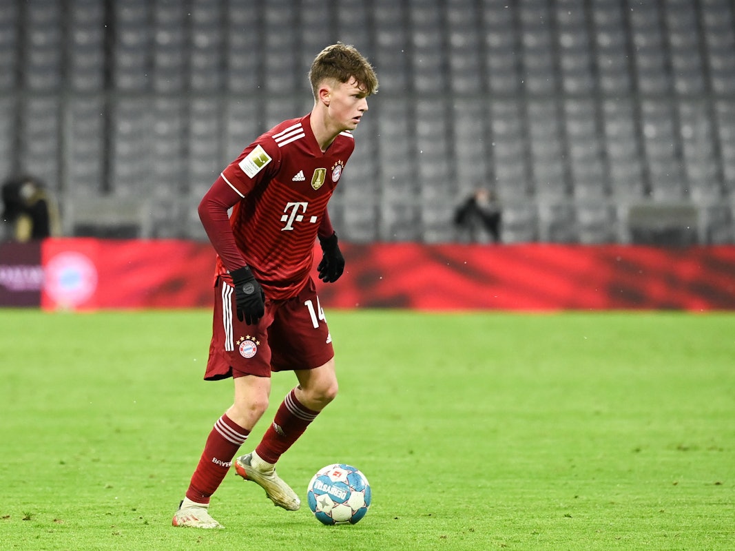 Paul Wanner am Ball in der Partie Bayern München – Borussia Mönchengladbach am 7. Januar 2022.