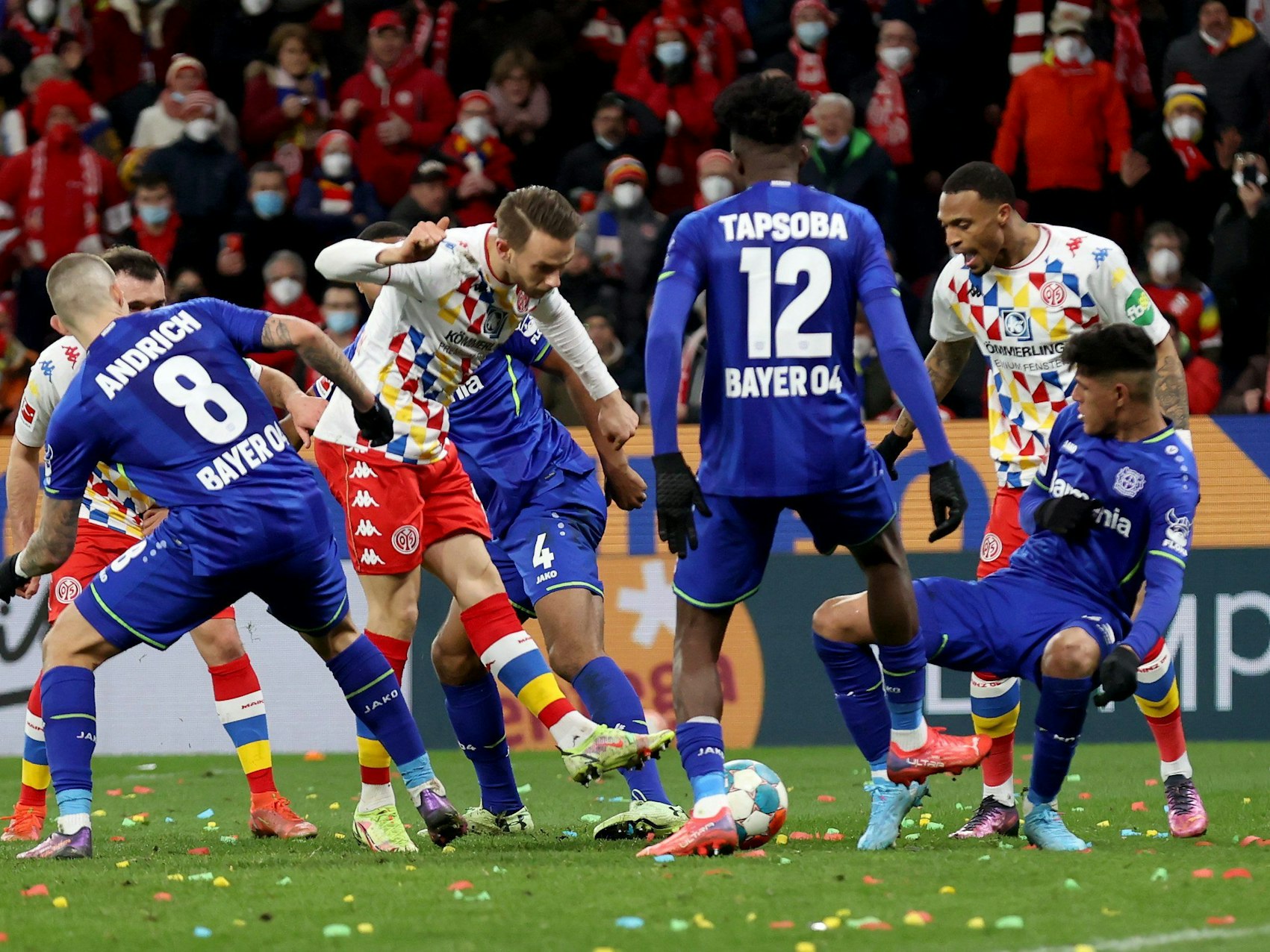 MAINZ, GERMANY - FEBRUARY 18: Marcus Ingvartsen of 1.FSV Mainz 05 scores their third goalduring the Bundesliga match between 1. FSV Mainz 05 and Bayer 04 Leverkusen at Opel Arena on February 18, 2022 in Mainz, Germany. (Photo by Alex Grimm/Getty Images)