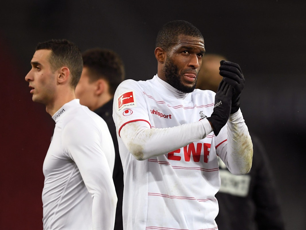 Anthony Modeste freut sich nach dem Sieg des 1. FC Köln gegen Eintracht Frankfurt.