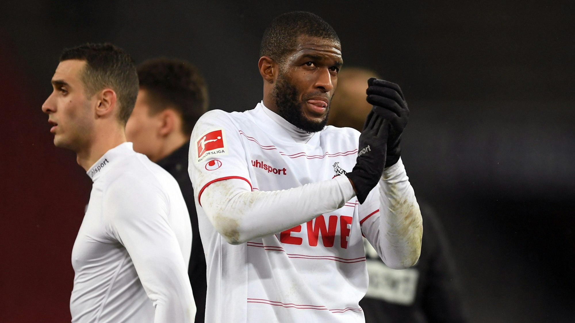 Anthony Modeste freut sich nach dem Sieg des 1. FC Köln gegen Eintracht Frankfurt.