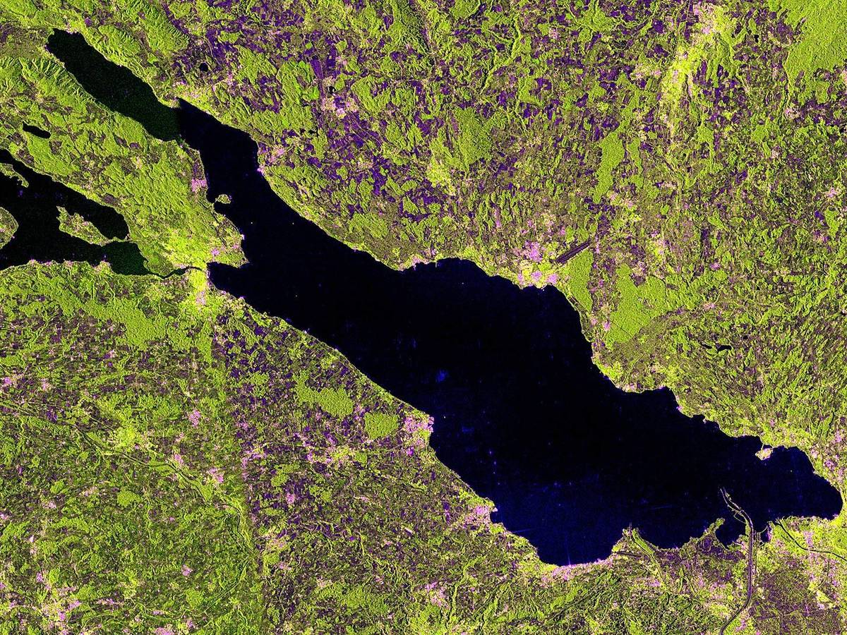 Bodensee aus der Satellitenperspektive. Landesumweltämter arbeiten in zwei Leuchtturmprojekten mit Copernicus-Daten Satelliten im Einsatz für den Umweltschutz Credit: ESA