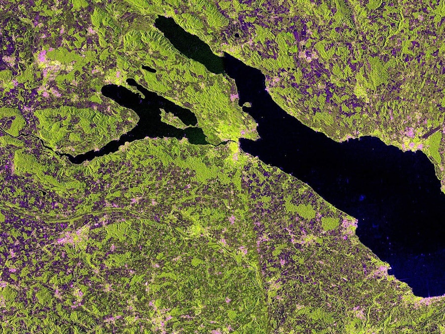 Bodensee aus der Satellitenperspektive. Landesumweltämter arbeiten in zwei Leuchtturmprojekten mit Copernicus-Daten Satelliten im Einsatz für den Umweltschutz Credit: ESA