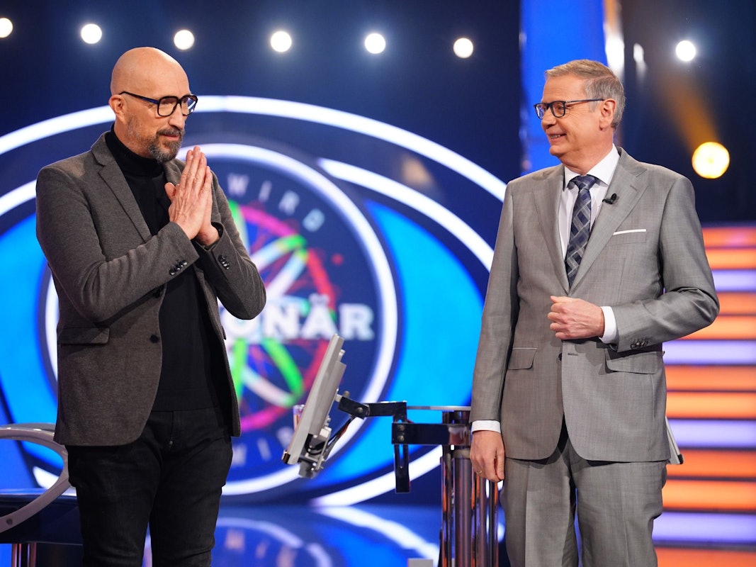 Moderator Günther Jauch mit Olaf Beck aus Hamburg.