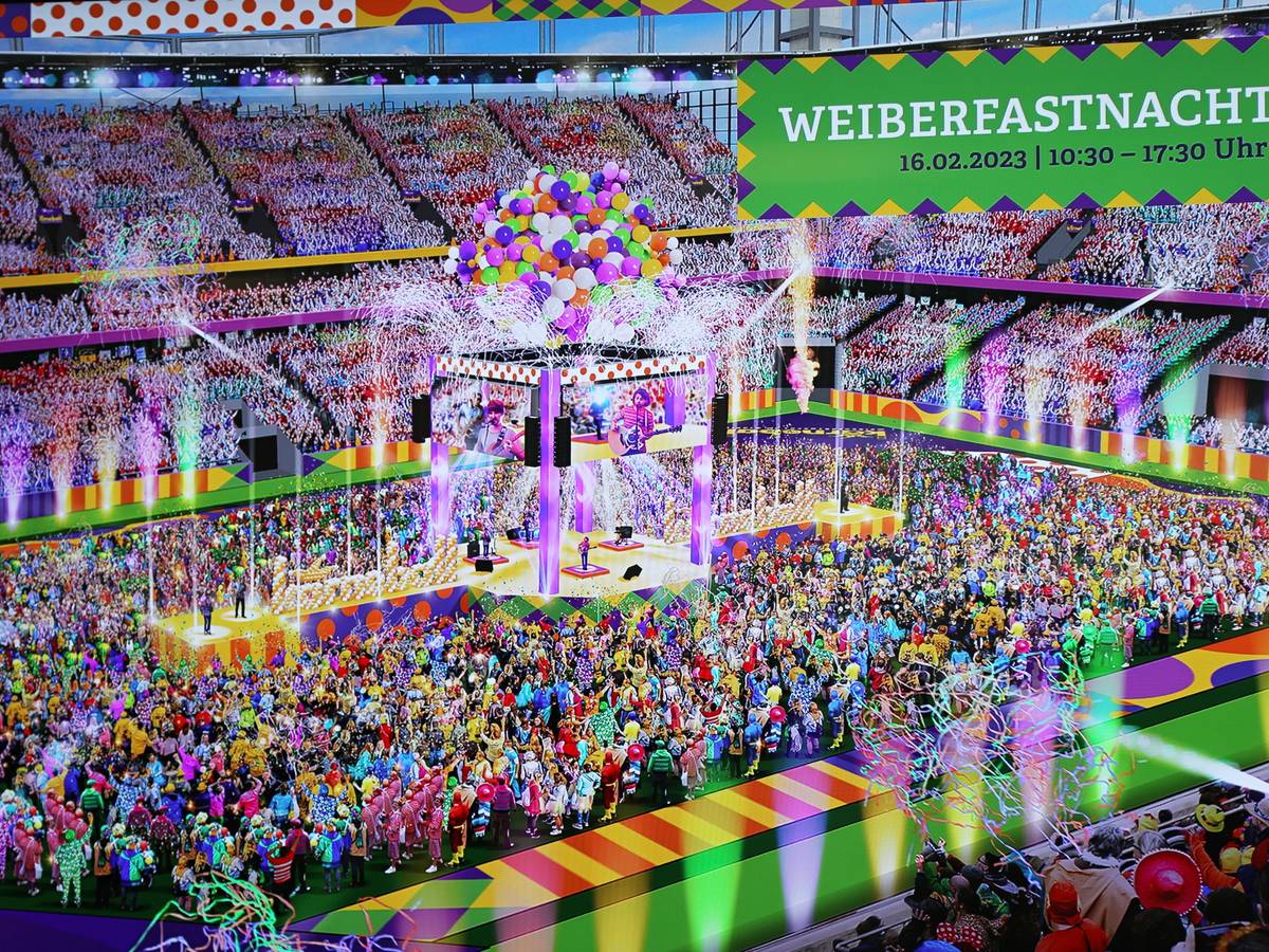 Animation des Karnevals-Festes im Kölner Stadion.