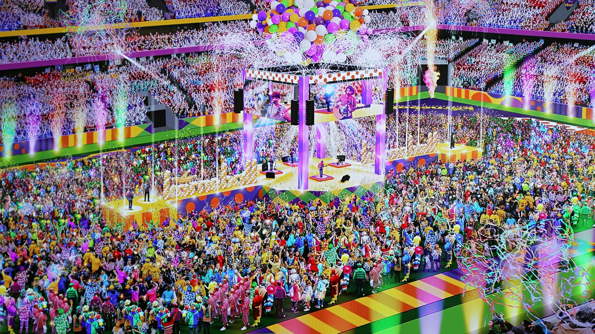 Animation des Karnevals-Festes im Kölner Stadion.