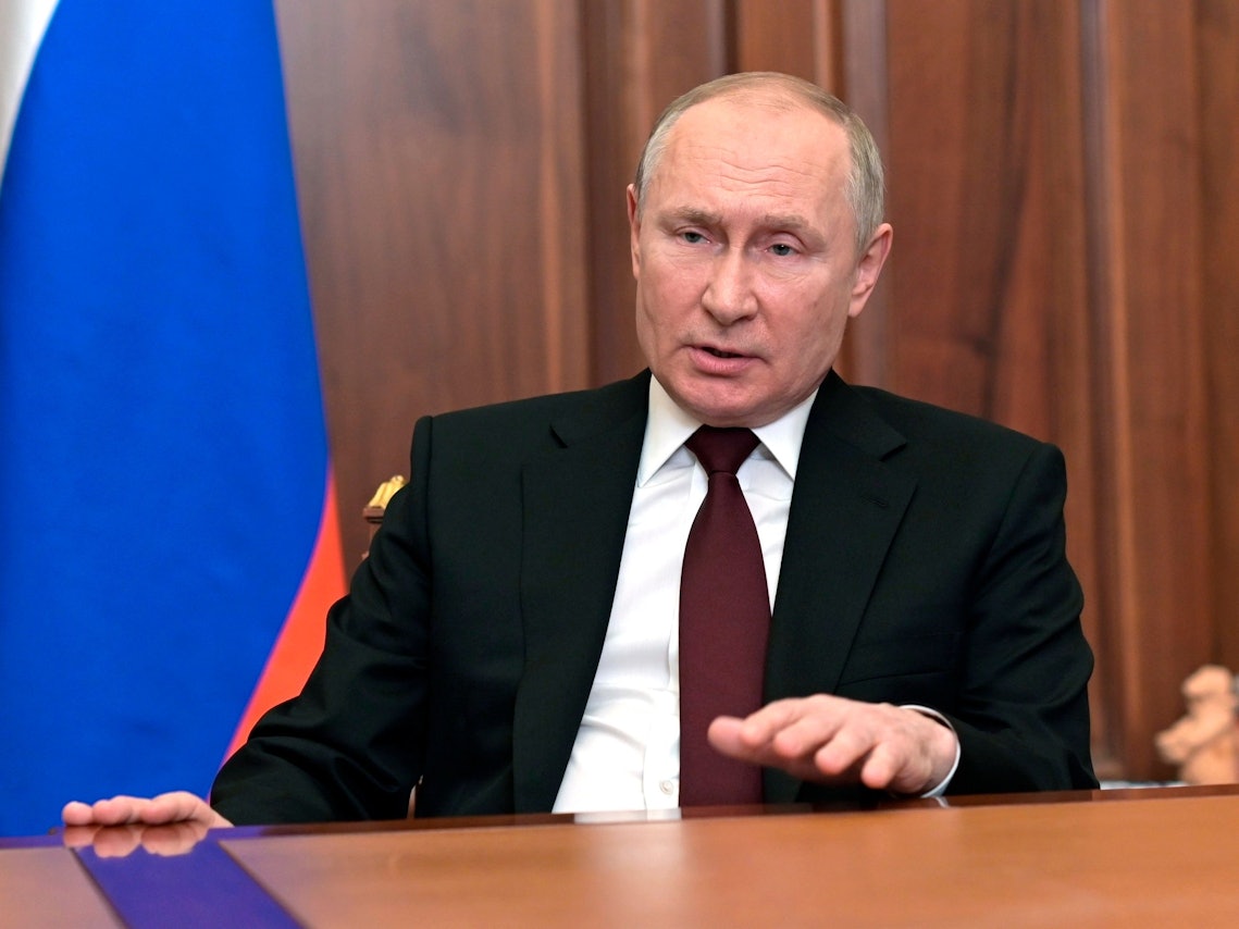 Wladimir Putin, Präsident von Russland, spricht zur Nation im Kreml in Moskau, Russland