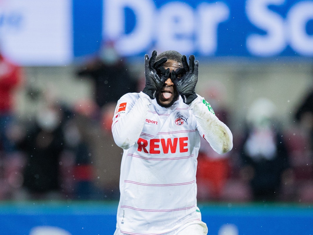 Anthony Modeste jubelt für den 1. FC Köln gegen Eintracht Frankfurt.