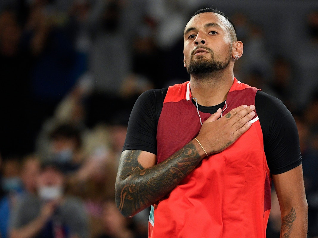 Nick Kyrgios legt die rechte Hand auf sein Herz. Er hat seine Depressionen überwunden.
