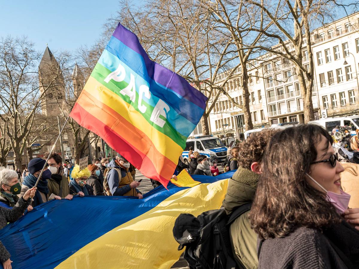 Solidaritätskundgebung der ukrainischen Gemeinde in Köln.