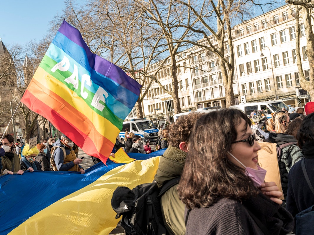 Solidaritätskundgebung der ukrainischen Gemeinde in Köln.